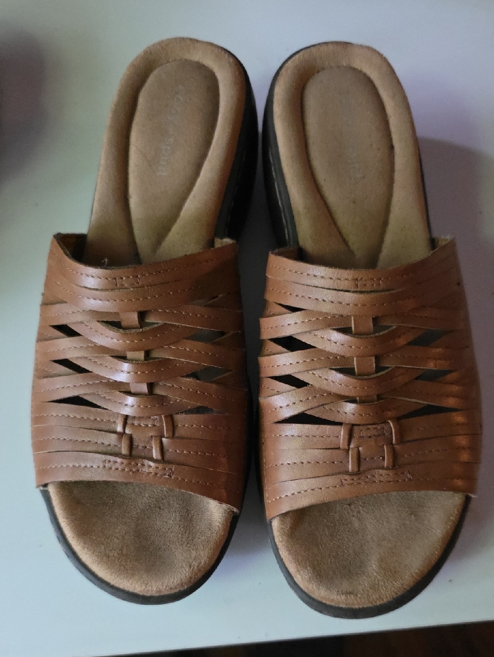 Easy Spirit Brown Woven Slide Sandals